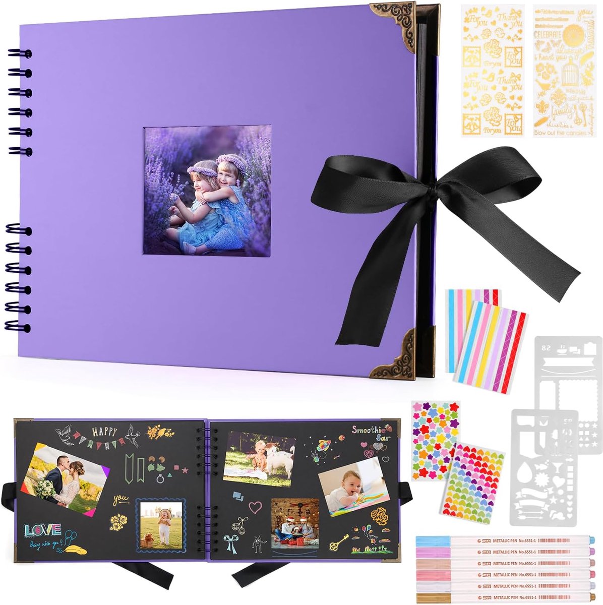 Fotoboek bruiloft 29,5 x 21 cm - paars scrapbook-album - 80 pagina's voor 240 foto's - personaliseerbaar voor jubileum - ShopVlot