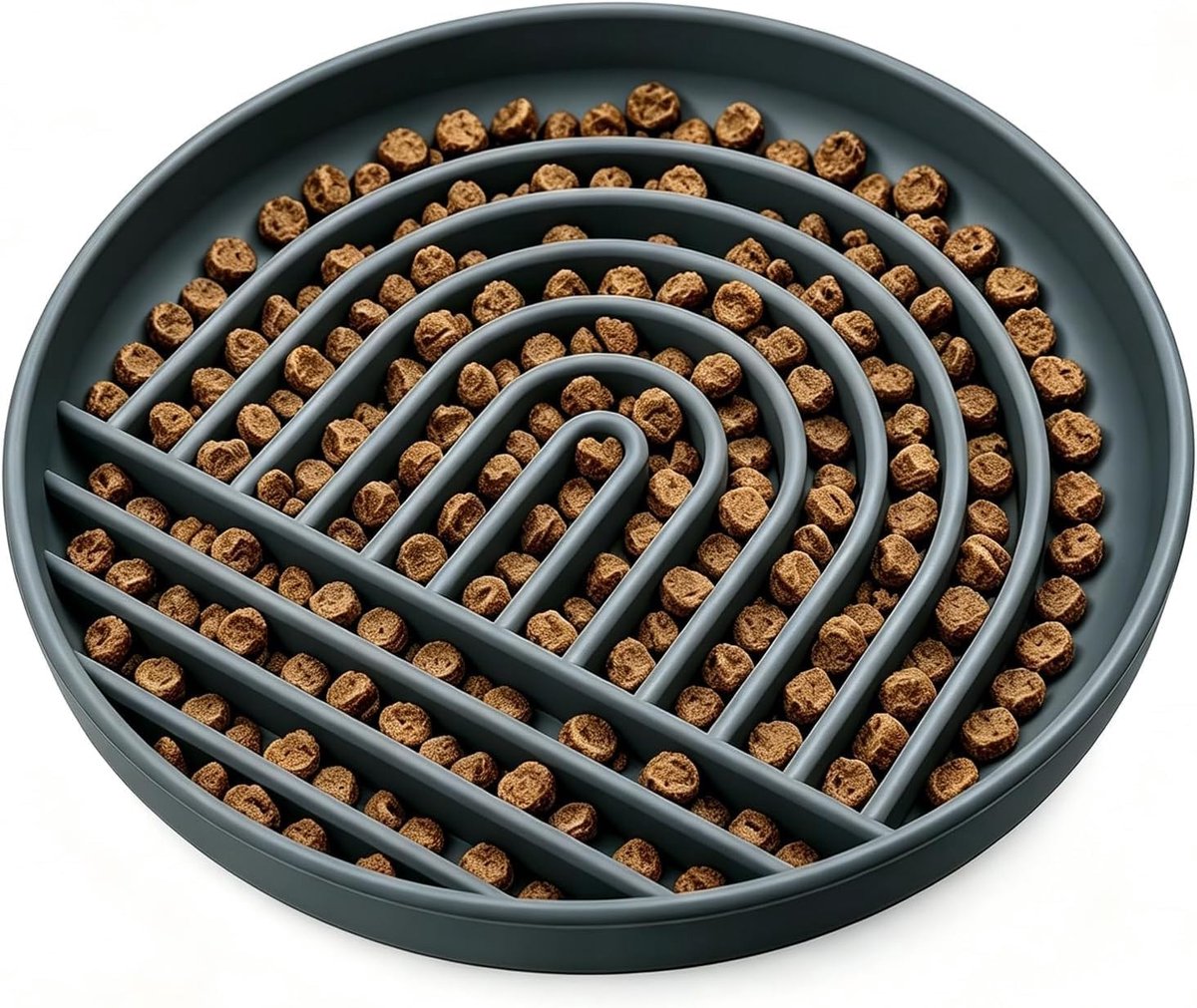 Claoner Slowfeeder hondenbak - Anti-verslikking puzzel - Met antislip bodem - Silicone - Vertraagt eten - Voor pups katten en kleine honden - Grijs