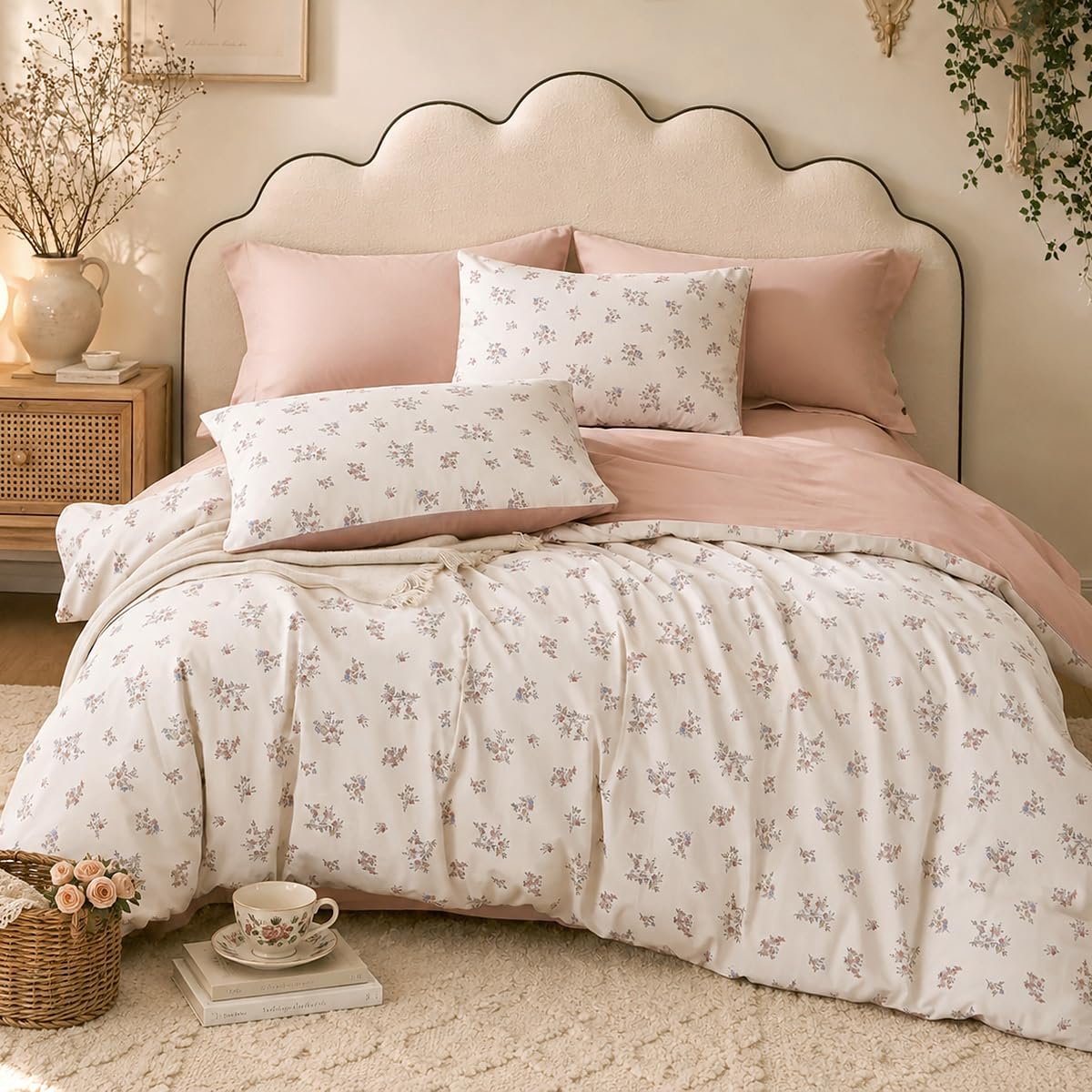 Beddengoedset 200x200 cm - Omkeerbaar 100% katoen - Bloemen oranje - Geschikt voor allergielijders - ShopVlot