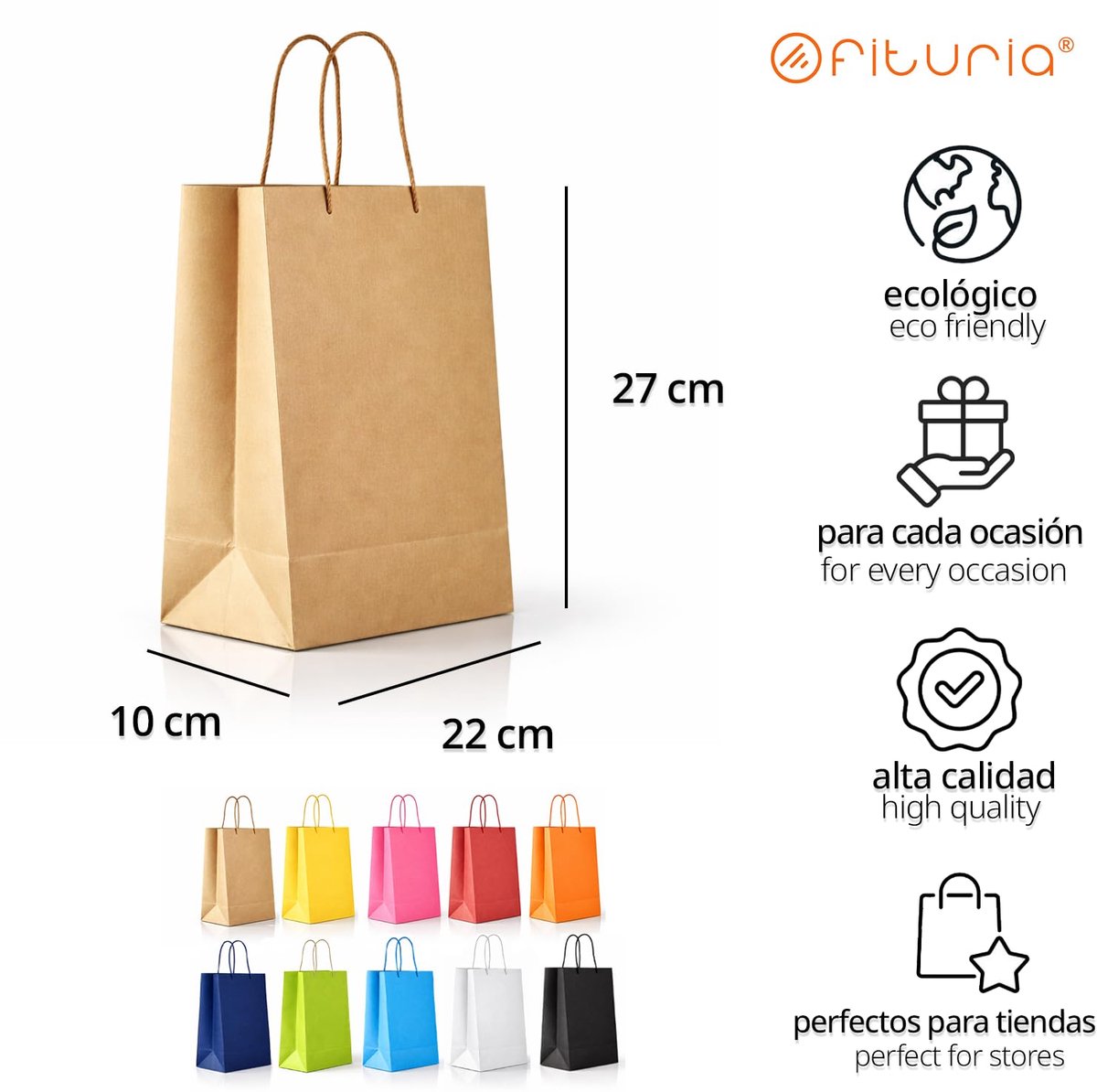 Papieren zakken met handgrepen 22 x 10 x 27 cm - geel - robuust en recyclebaar - ideaal voor geschenken - ShopVlot