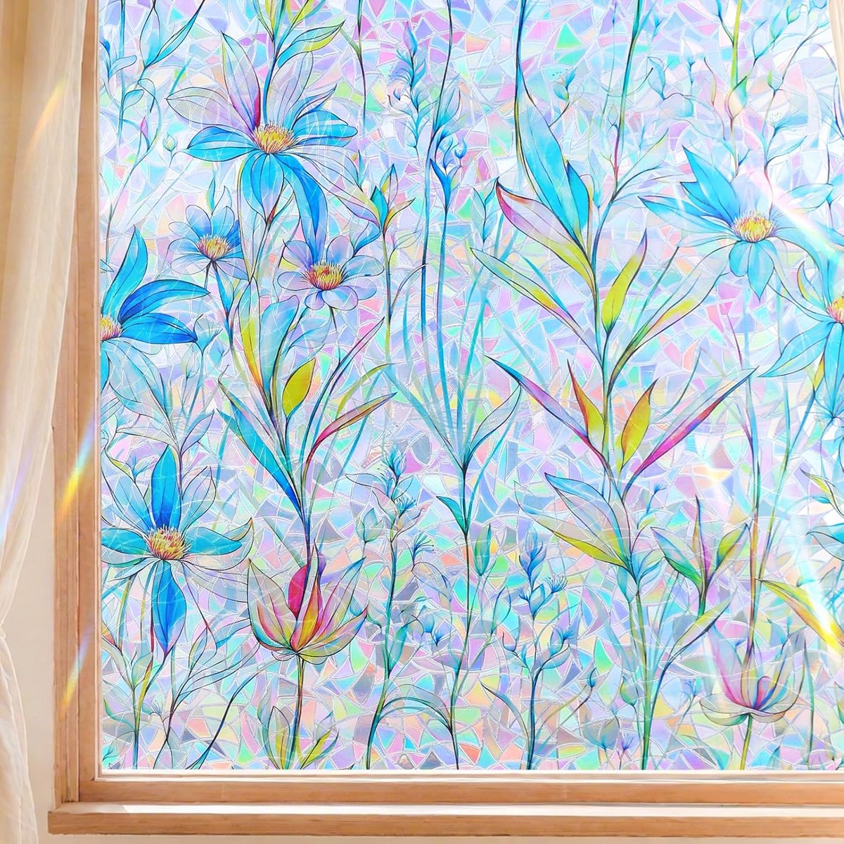 Raamfolie zelfklevend 44,5 x 200 cm - kleurrijke privacyfolie - anti-uv met bloemen - decoratie voor woonkamer - ShopVlot
