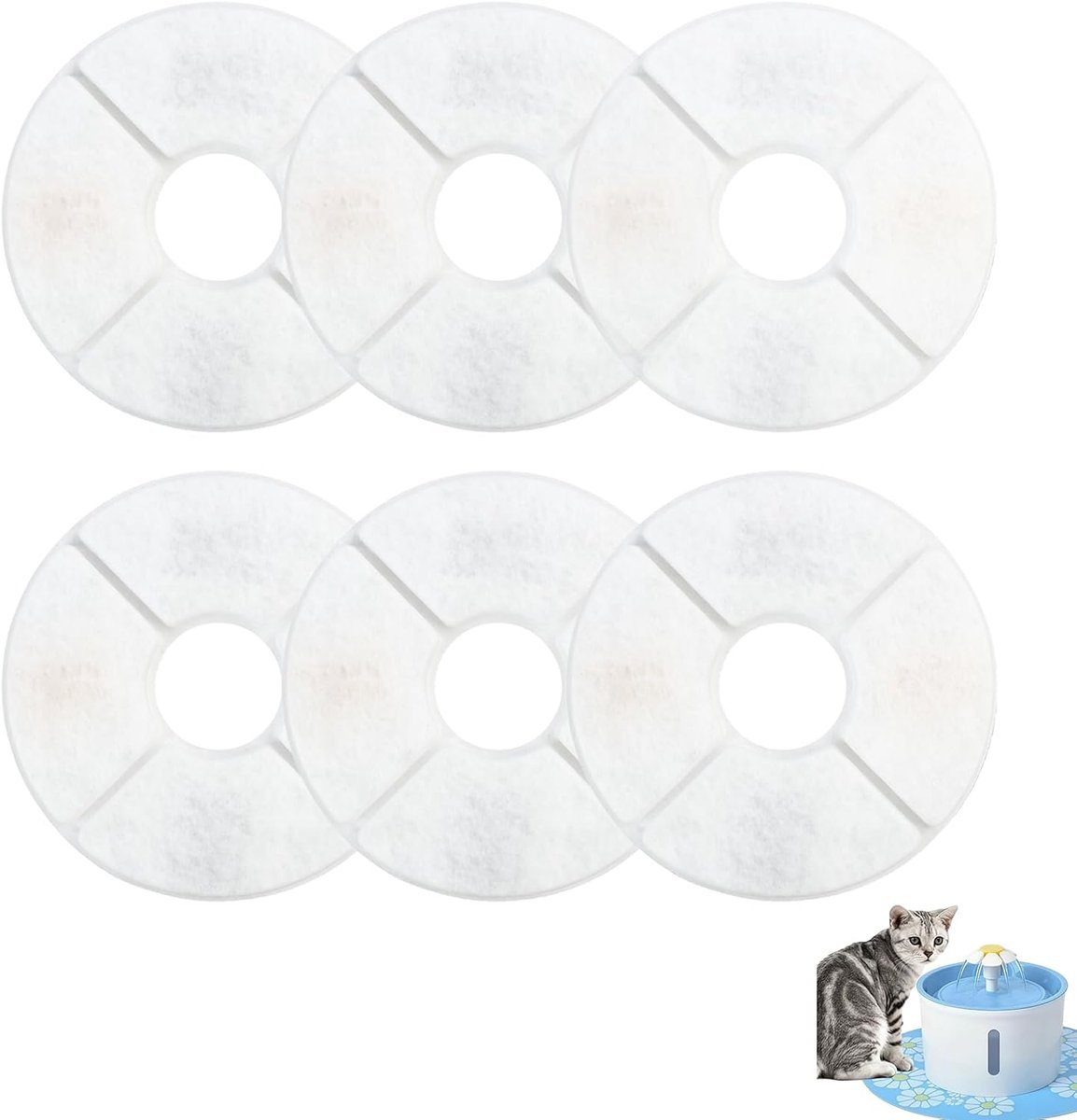 Kattenfontein filters rond 6 stuks - vervangingsfilter 2-2,5L - verwijdert geuren en zware metalen - ShopVlot