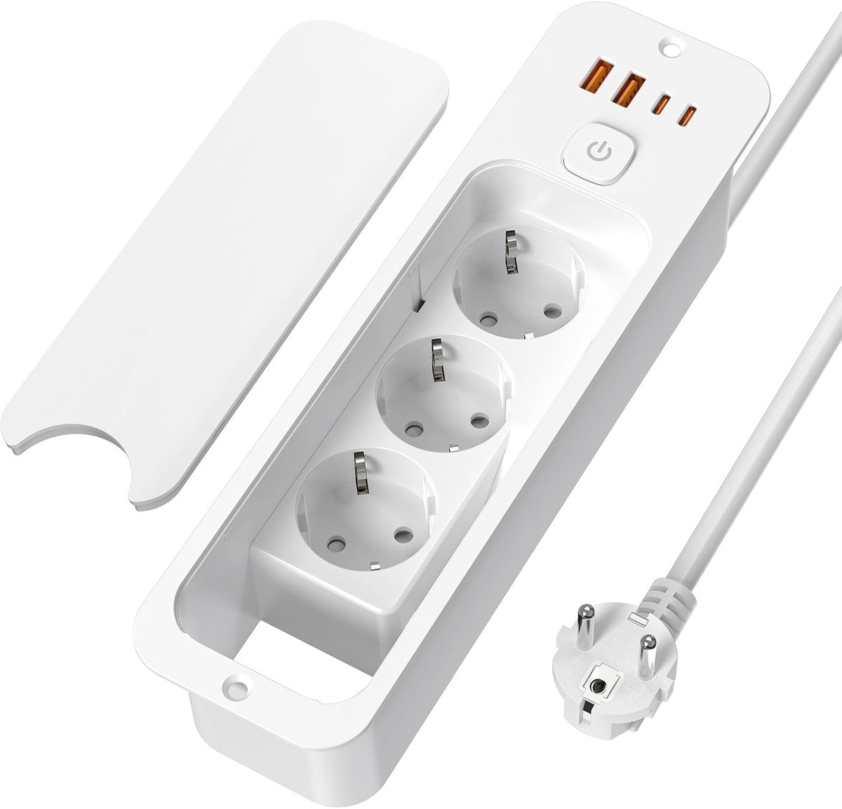 Inschuifbaar stopcontact met USB - 3-voudig inbouwstopcontact - stofbeschermhoes - ideaal voor werkblad - ShopVlot