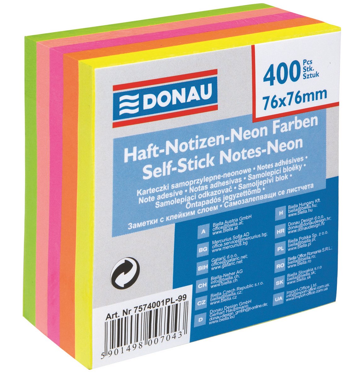 Memoblok 76x76mm neonkleuren, blok à 400 vel