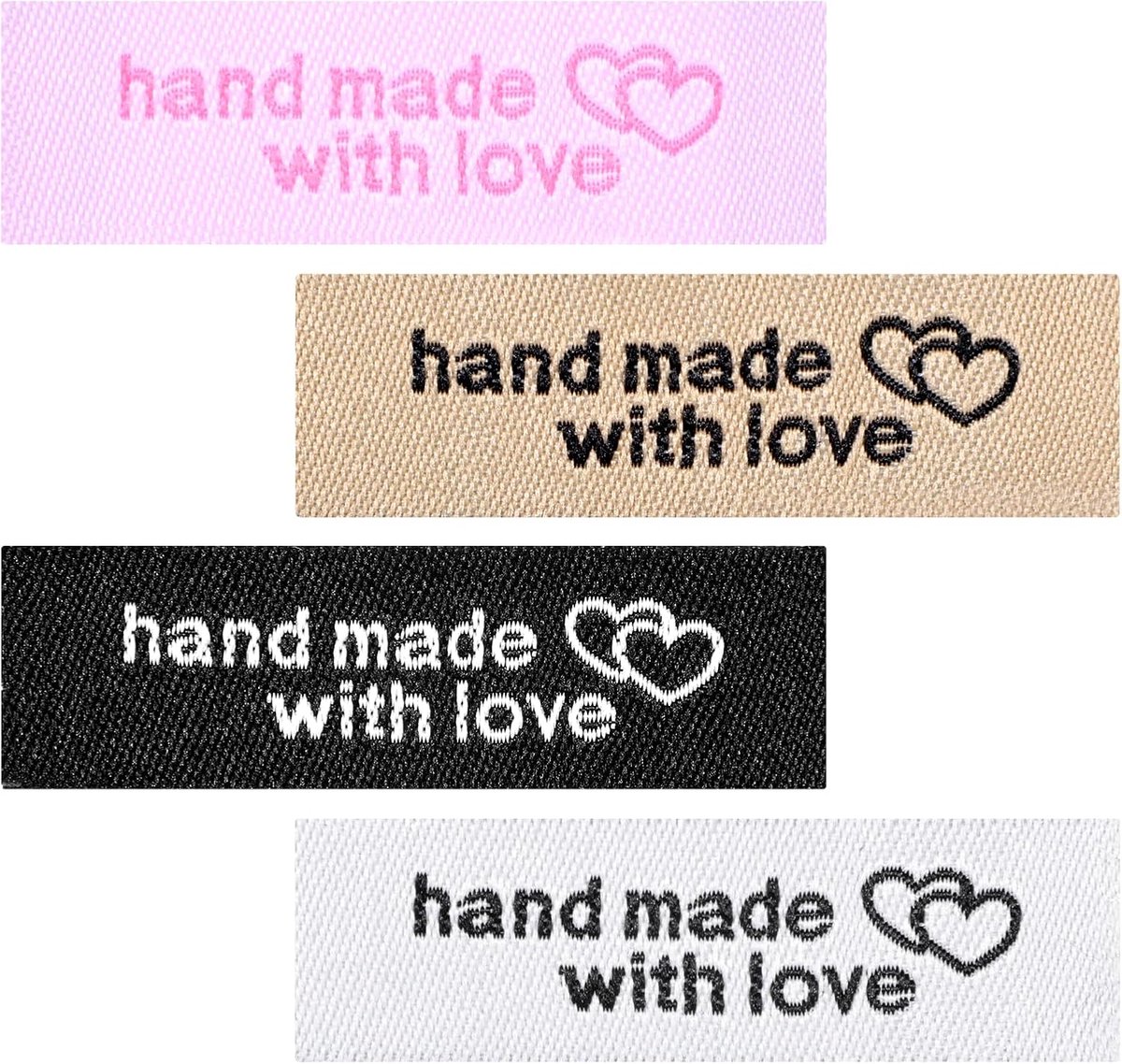 Handgemaakte labels 120 stuks - 4 kleuren - met liefde gemaakt - ideaal voor kleding en projecten - ShopVlot