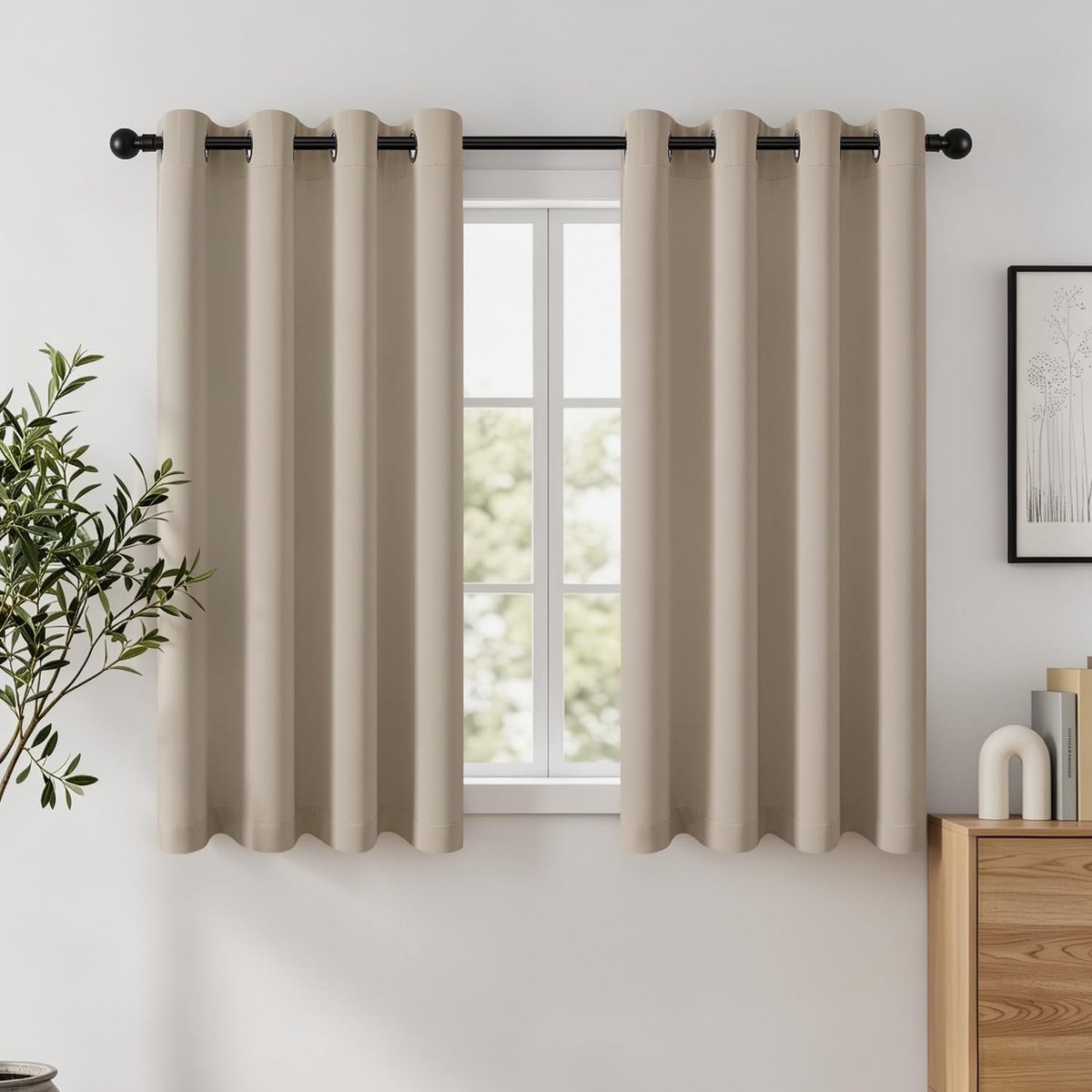 Verduisteringsgordijnen 160 x 140 cm - lichtbeige - ondoorzichtig - optimale privacy en slaapcomfort - ShopVlot