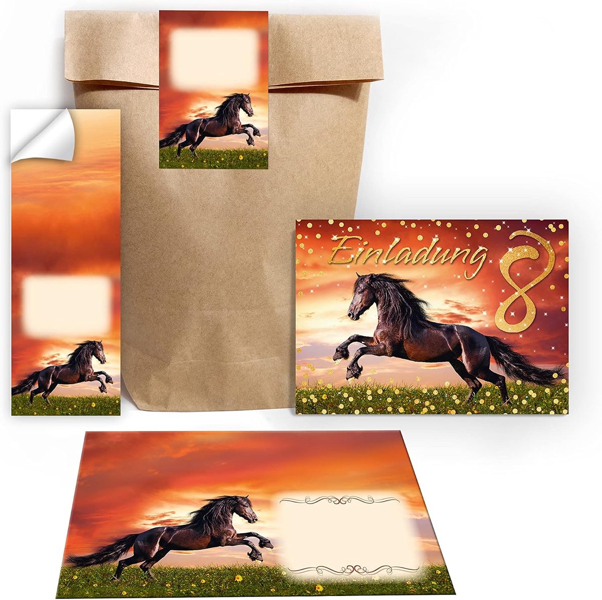 Uitnodigingskaarten 8e verjaardag - Paard bruin - Inclusief 12 enveloppen en stickers - Perfect voor een feest - ShopVlot