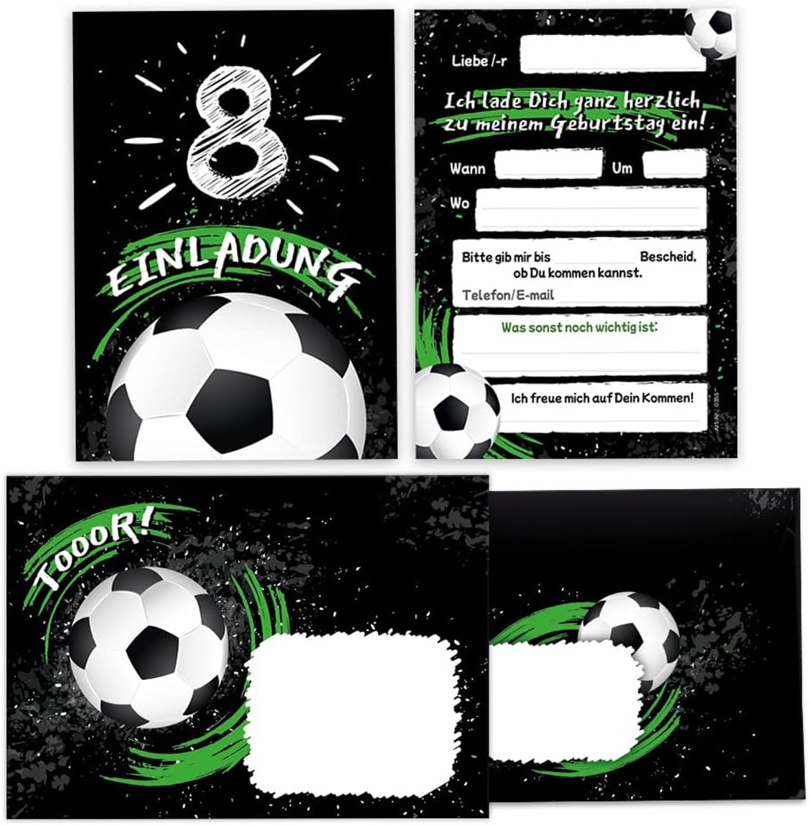Uitnodigingskaarten 12 stuks - 8e verjaardag jongens - Voetbal thema - Inclusief enveloppen - ShopVlot