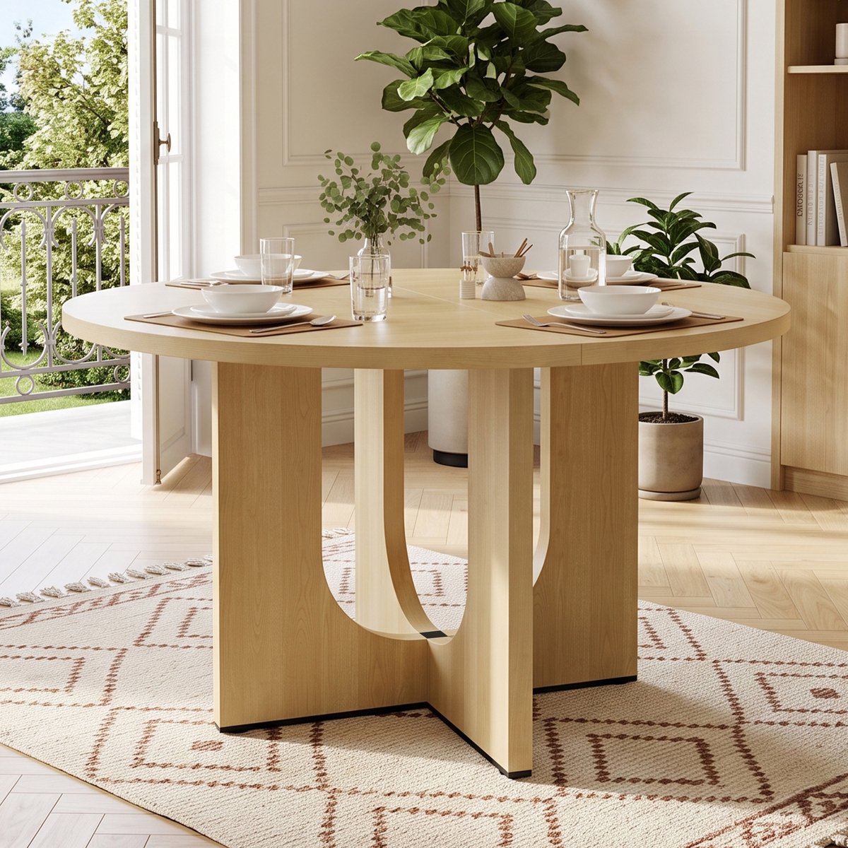 Ronde Eettafel 120 cm - Scandinavische Tafel In Eikenlook - Moderne Ronde Dining Table Voor 4-6 Personen - Minimalistisch Design Met MDF Blad - Keukentafel Voor Woonkamer En Eetkamer