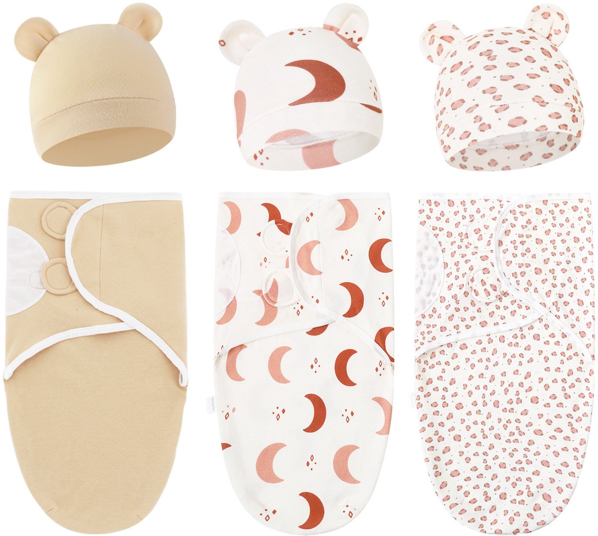 Set van 3 babywikkeldekens, 100% katoen, zacht en ademend, met schattige capuchons. Geschikt voor baby's van 0-3 maanden en pasgeborenen om schrikreacties te voorkomen,Set 9