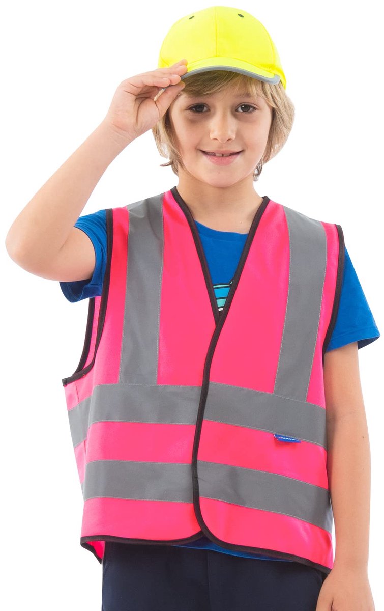 Veiligheidsvest 6-9 jaar - roze reflecterend - hoge zichtbaarheid - veilig buiten spelen - ShopVlot