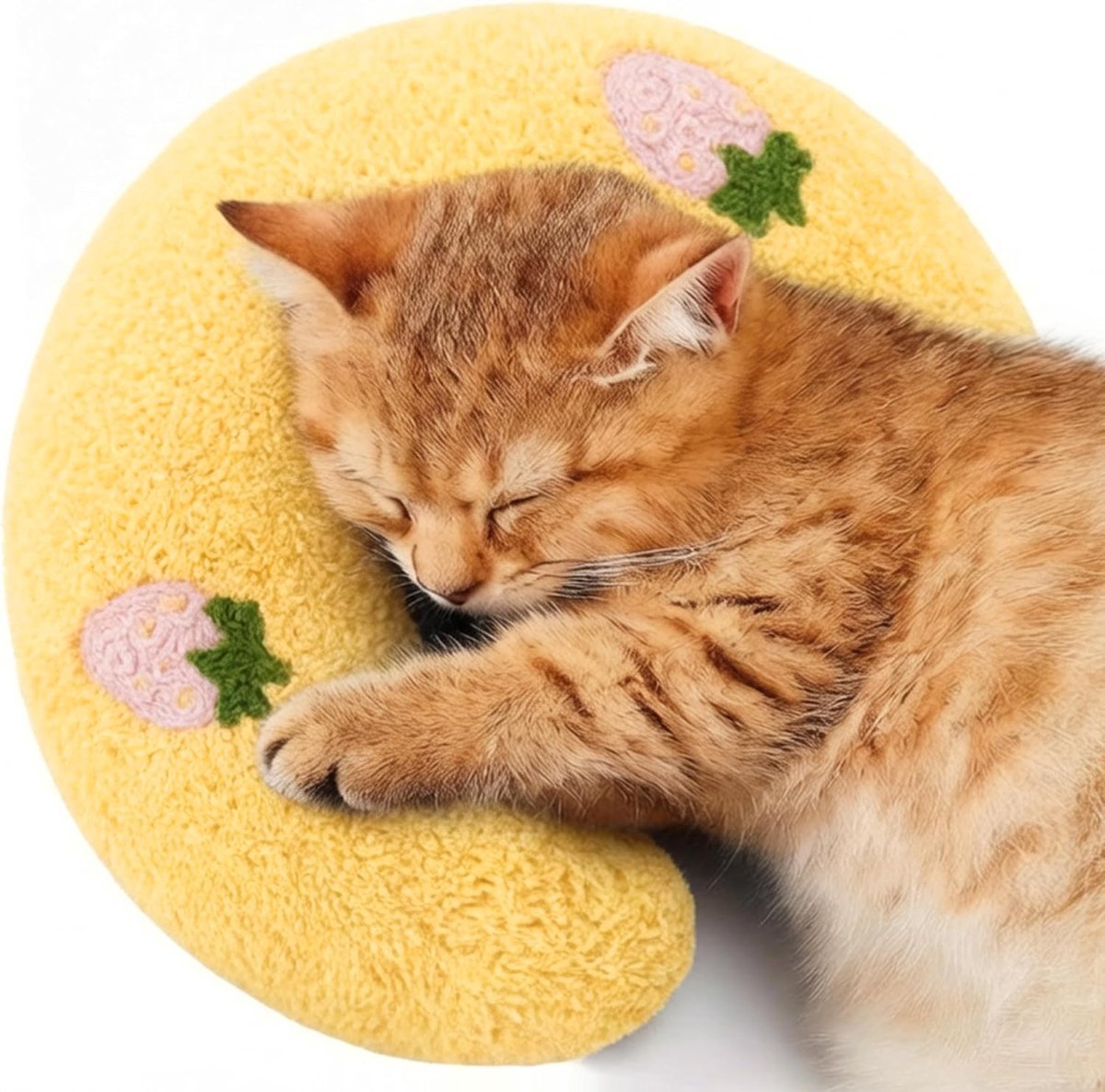KZQ Kattenkussen donutvormig - Zacht halve donut kussen, angstverlichtend en ondersteunend - Voor binnenkatten, slaap en rust - Geel, machinewasbaar