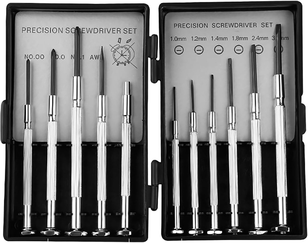 Precisieschroevendraaier set 11-in-1 - Aluminium legering - Magnetisch - Voor horloges en brillen - ShopVlot