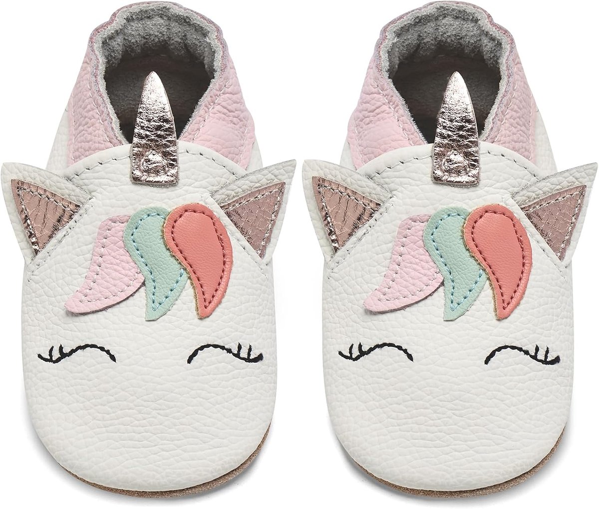 Baby schoenen 0-6 maanden - zachte leren - witte eenhoorn - ideaal voor eerste stapjes - ShopVlot