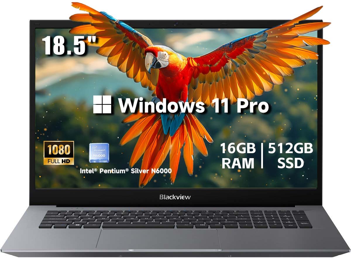 Blackview AceBook 10 Laptop - Intel® Pentium® Silver N6000 - Intel® Graphics - 18,5" Full HD - 16 GB DDR4 - 512 GB SSD - Windows 11 Pro - Grijs