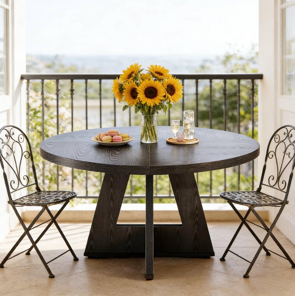 MODENUIT Eettafel - Ronde Tafel Met Houten Blad - Voor Woonkamer En Eetkamer - Zwart Hout - 120 Cm