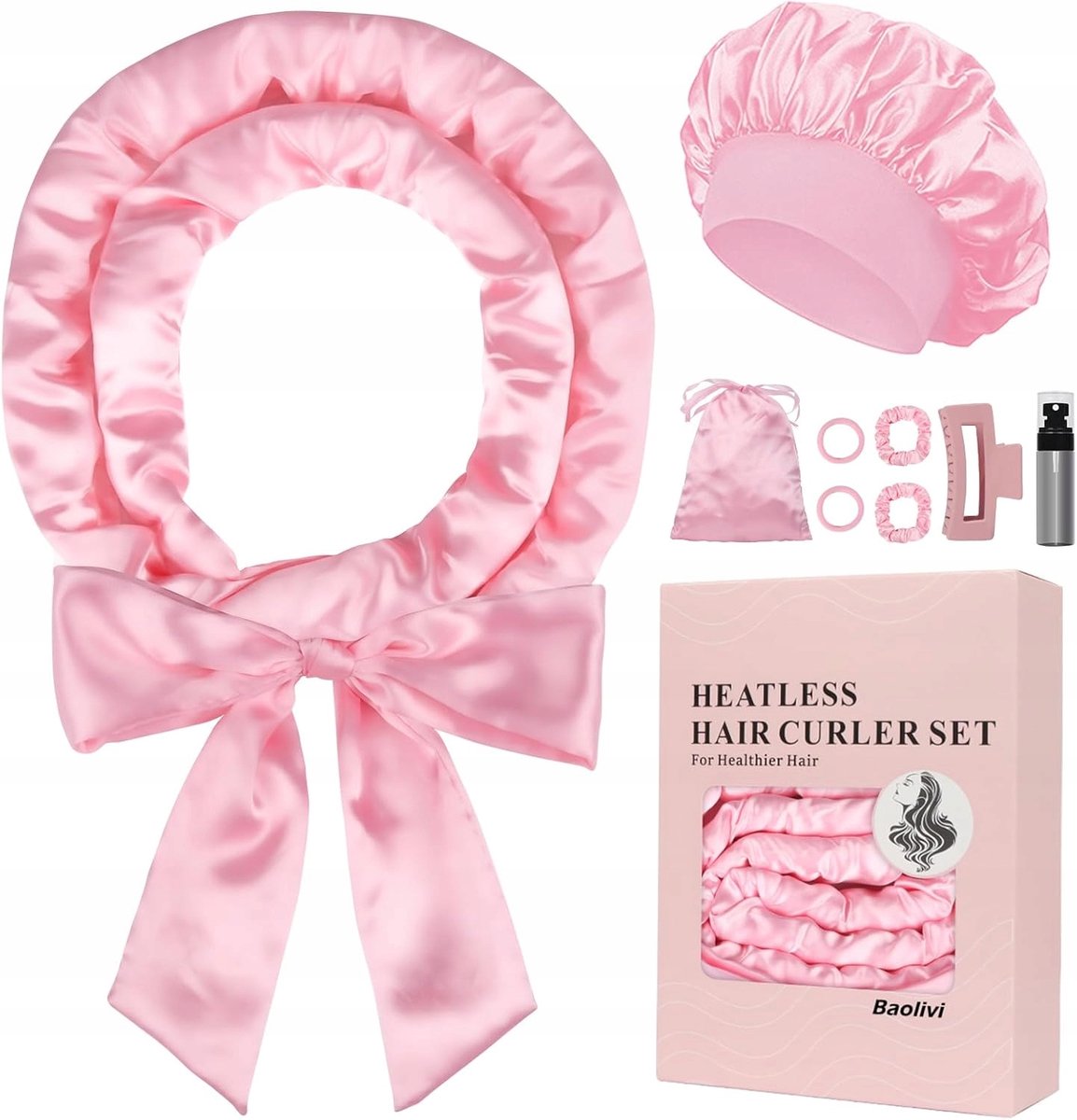 Zachte Satin Krulspelden Set - 9 Delig - Roze