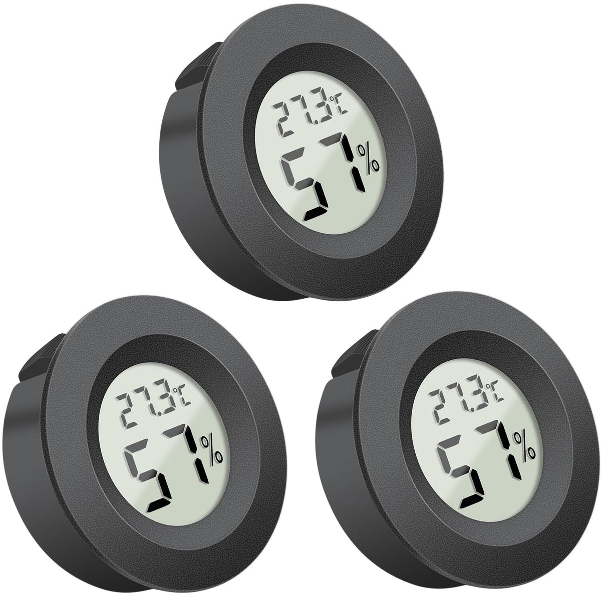 Set van 3 ronde hygrometer thermometers met digitaal lcd-display voor broeikas, luchtontvochtigers, luchtbevochtigers - ShopVlot
