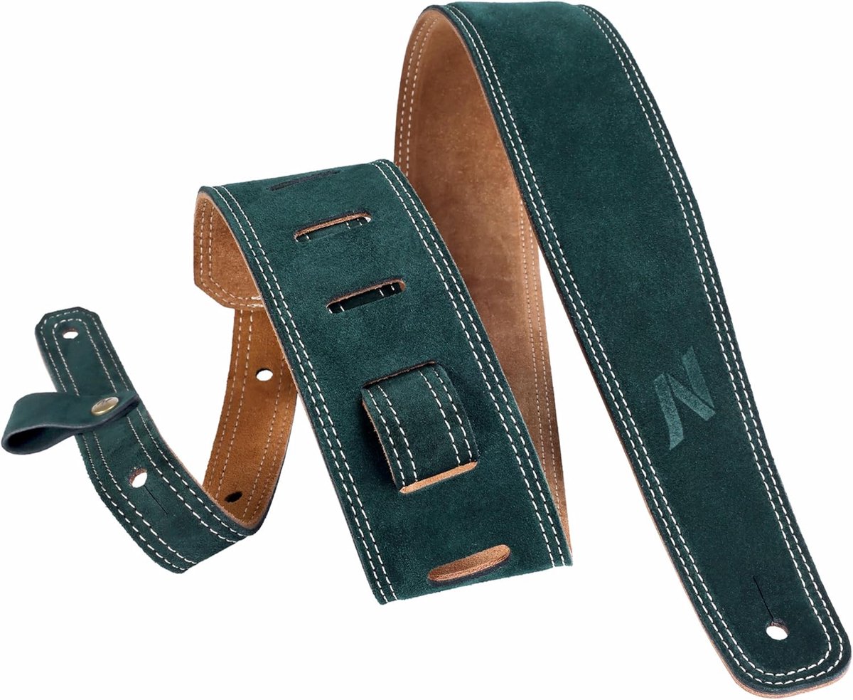 Guitar Strap 2.5 Inch - Donkergroen Leer - Met Schuimvulling en Kabelopslag - ShopVlot