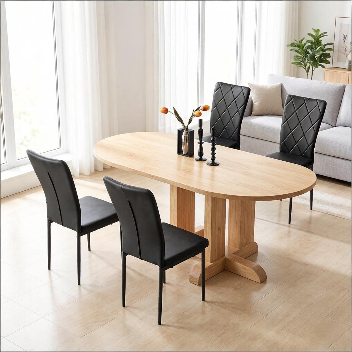 Eetkamerstoel - Zwart Kunstleer Met Metalen Onderstel - Voor Eetkamer En Keuken - 4 Stuks - 94,5 Cm