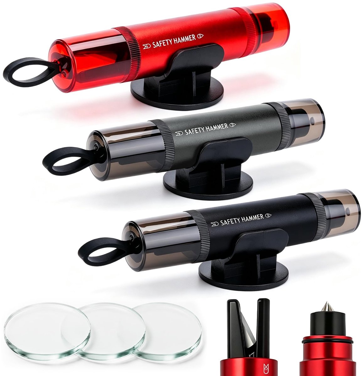 Soodyoow Set van 3 2-in-1 auto-veiligheidshamer – gordelsnijder en glasbreker met signaalfluitje, multifunctionele - ShopVlot