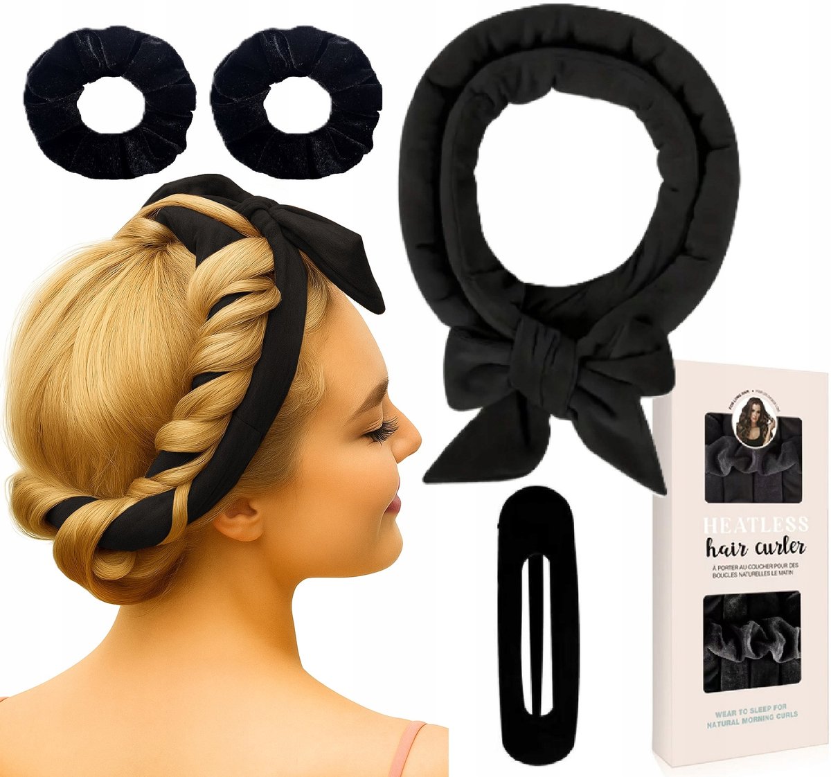 Velours Haarrollers Set zonder Hitte met Klem en Elastiekjes