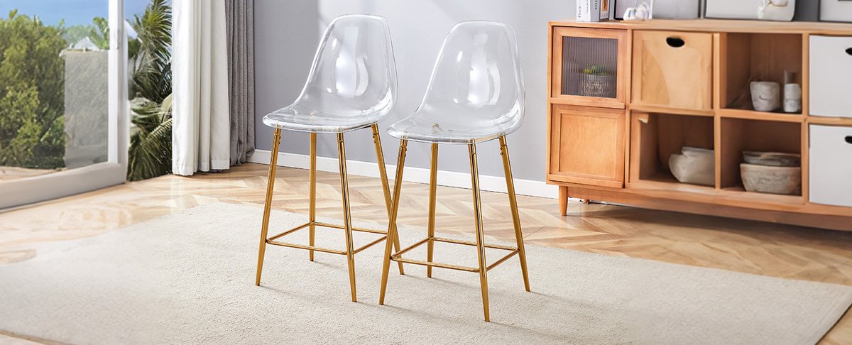 COVREO Barkruk set van 2 51 x 45 x 102 cm goud, kunststof met rugleuning Gold