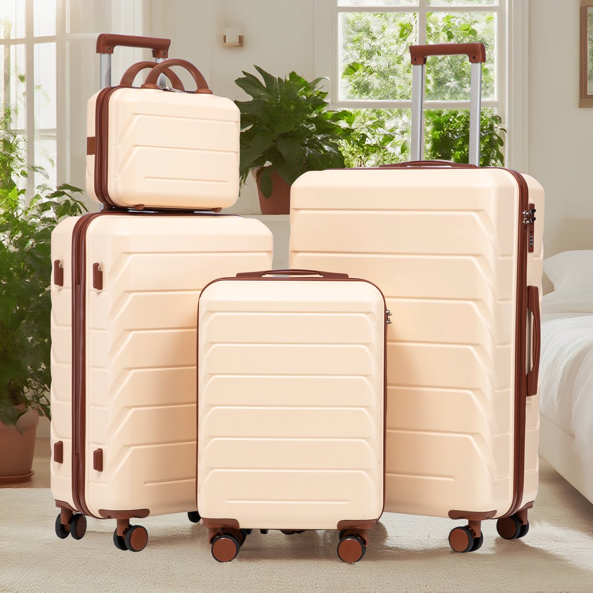 COVREO Kofferset 14, 19, 24 en 28 inch, beige, ABS hardcase met cijferslot