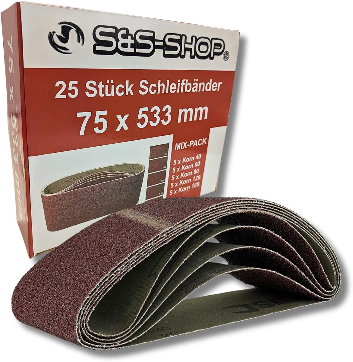 Schuurbanden 75 x 533 mm - 25 stuks - Mix van 40/60/80/120/180 - Voor hout en metaal - ShopVlot