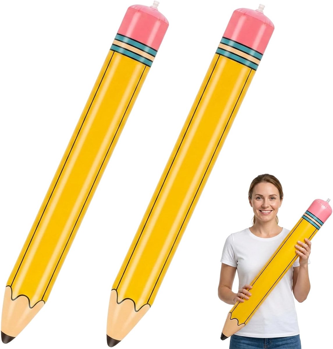 Opblaasbare potloden 110 cm - set van 2 - licht en veilig - decoratie voor schooldag - ShopVlot