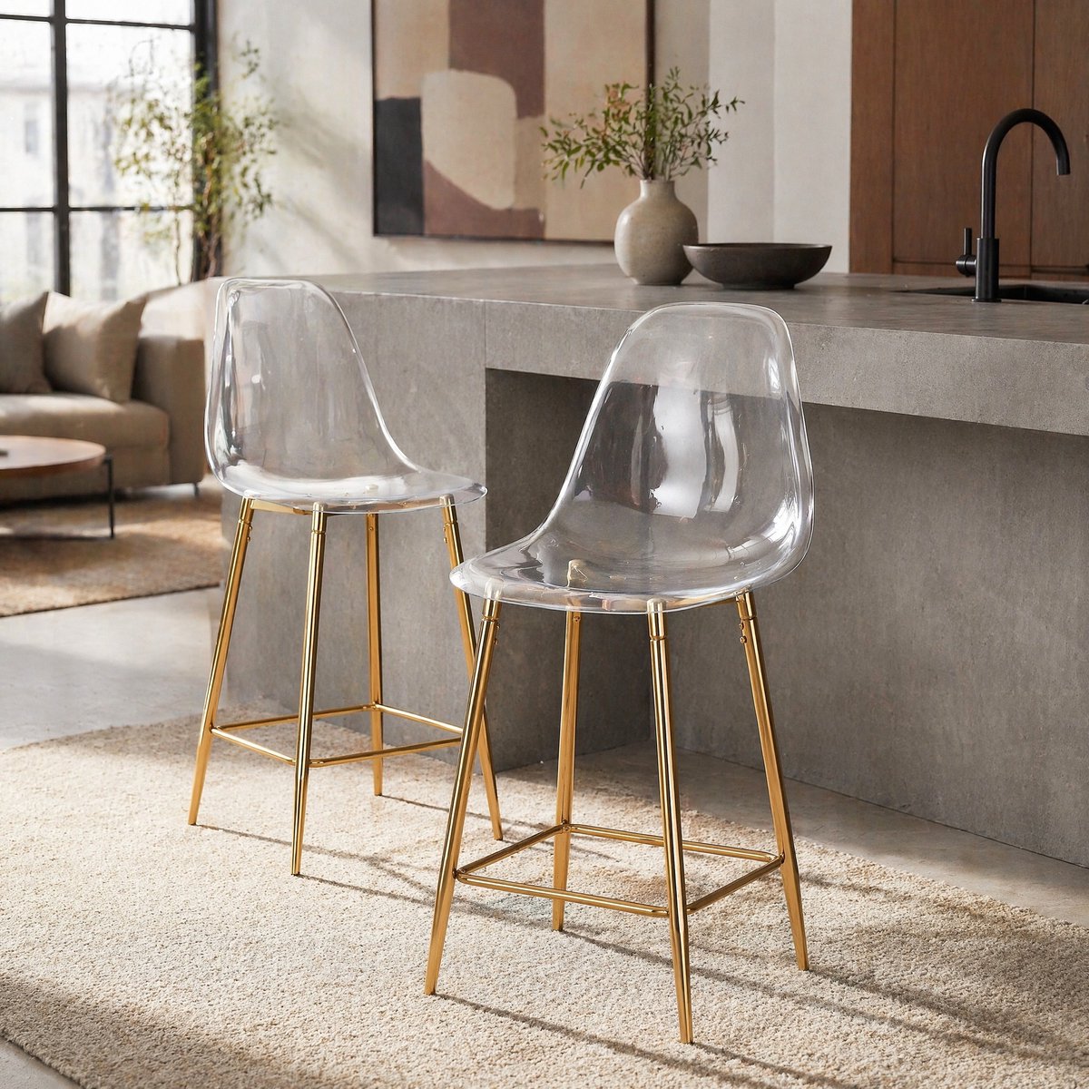 COVREO Barkruk 51x45x102 cm goud, kunststof met rugleuning, set van 2 Gold