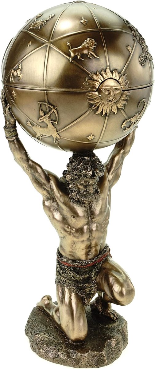Beeldhouwwerk Atlas met wereldbol - bronzen figuur - gedetailleerd design - opslag voor kleine voorwerpen - ShopVlot