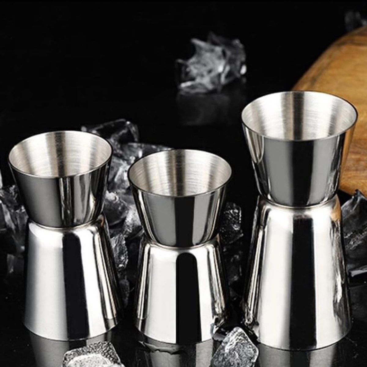 3 stuks - roestvrijstalen meterbeker - bar meterbeker - ounce beker - groot en klein - tweekoppig meterbeker - (15-30 ml, 20-40 ml, 25-50 ml) - zilver