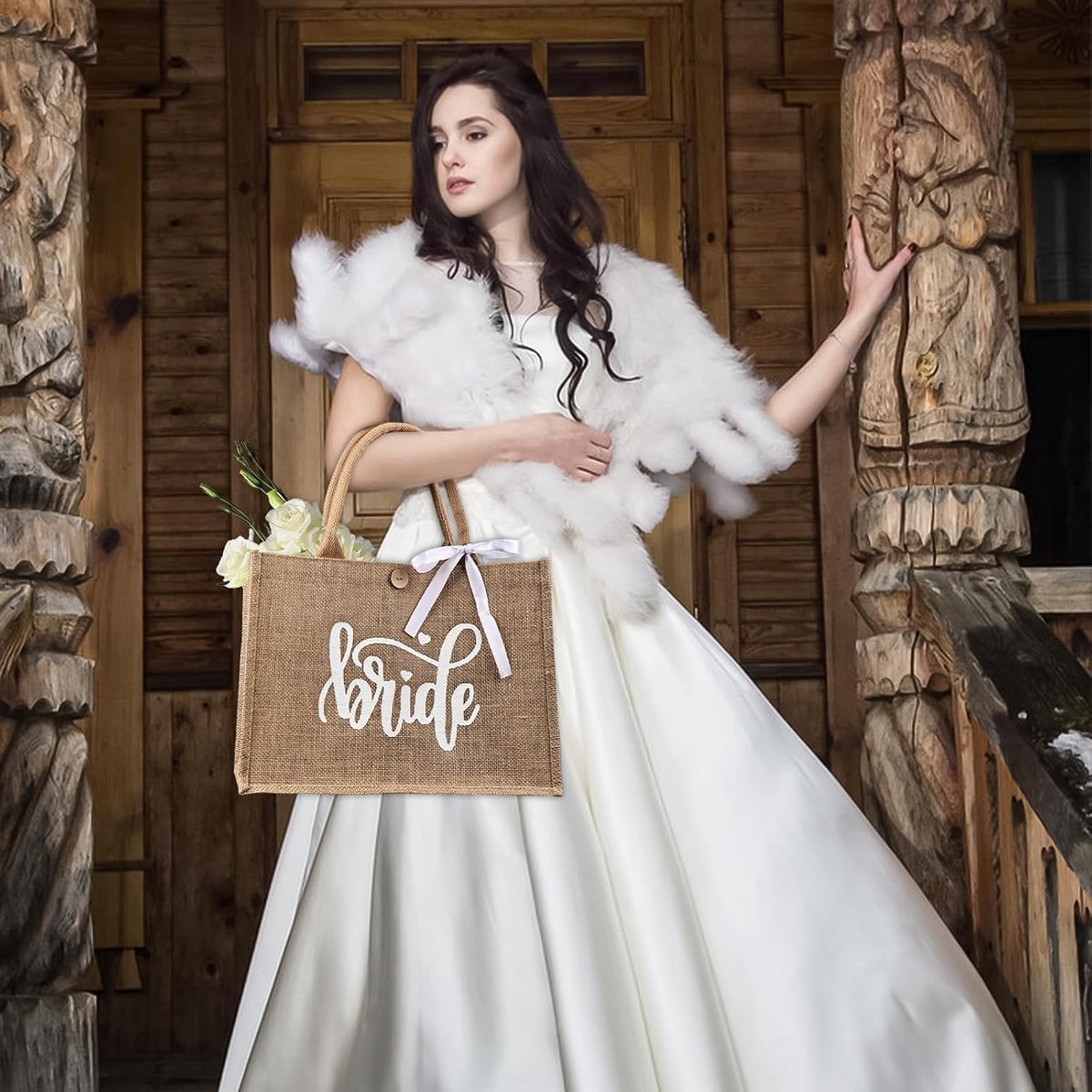 Jute draagtas Bride - jute tote bag met wit lint - perfect voor bruiloften - trendy strandtas - ShopVlot
