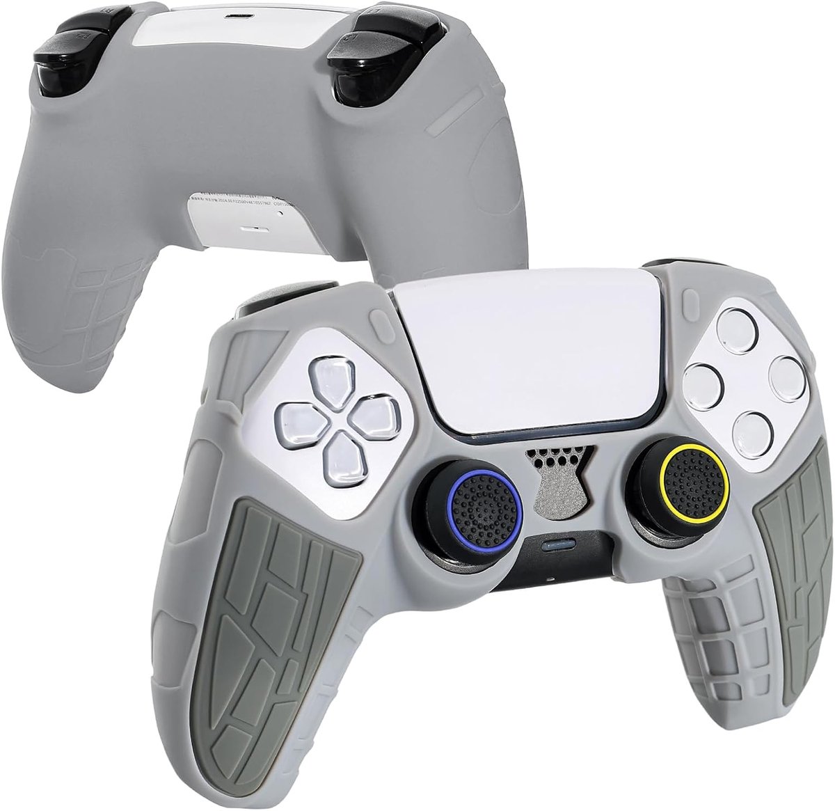 Beschermhoesje voor de PS5-Controller, Antislip Siliconen Soft Shell, Ergonomische Beschermhoes voor de PS5-Controller met 4 Ctuks Duimstick Caps,Grijs