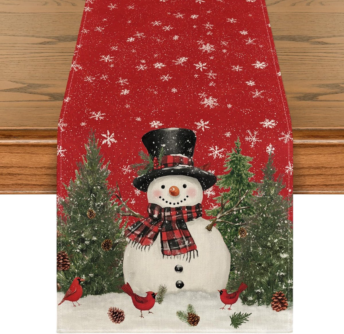 Mode Sneeuwman Vogels Sjaal Bomen Kerst Tafel Loper, Seizoensgebonden Winter Kerst Keuken Eettafel Decoratie voor Thuis Feest Decoratie 40x300 cm