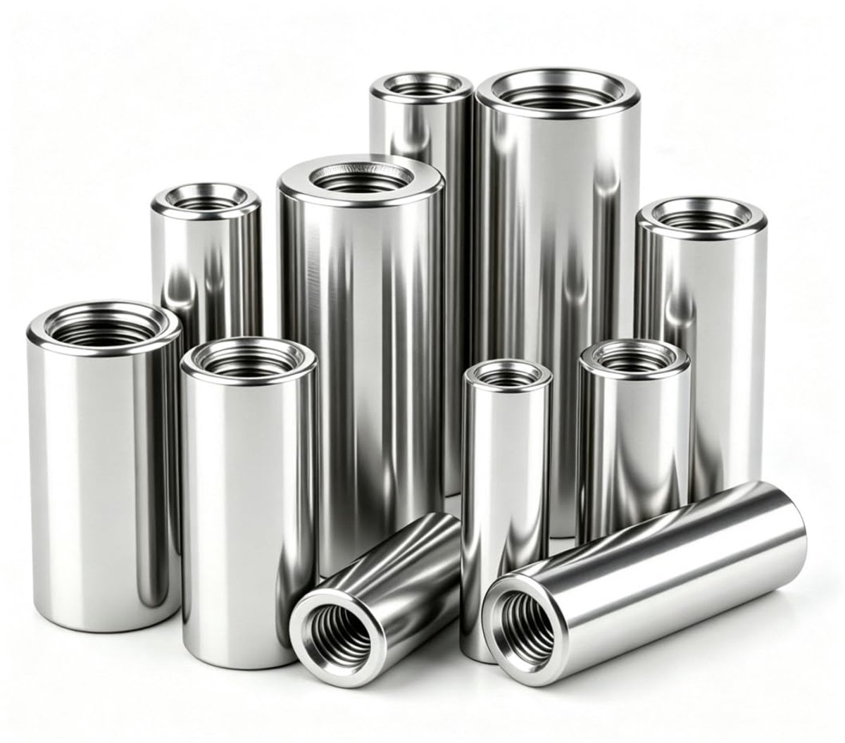M8, lange schroefdraadmoeren, rond, ronde , staaf, binnendraad, V2A, ronde moer voor schroefdraadverlenging en bevestiging, M8 x 40 x 12 mm (12 stuks)