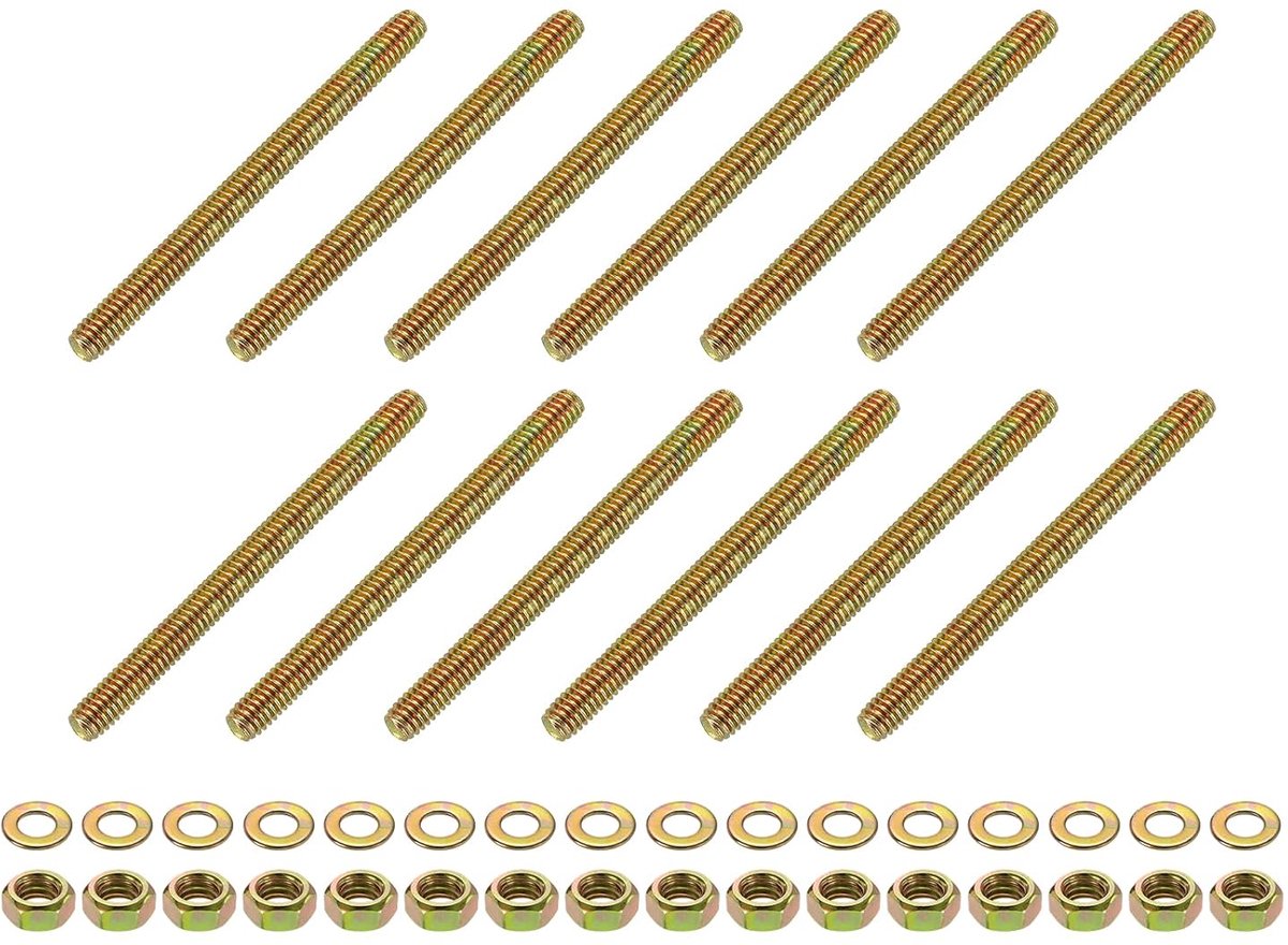 12 stuks volledige draadstangen 5/16 inch UNC x 3-3/4 inch lengte zink gecoat koolstofstaal volledige schroefdraadstangen met moeren en sluitringen voor klemmen hangers U-schroeven kleur