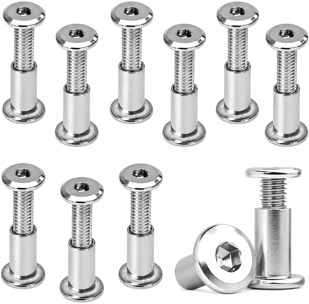 M6 x 35 mm, hulsschroeven roestvrij staal A2 V2A voor meubels, kasten, houten planken, 10 stuks