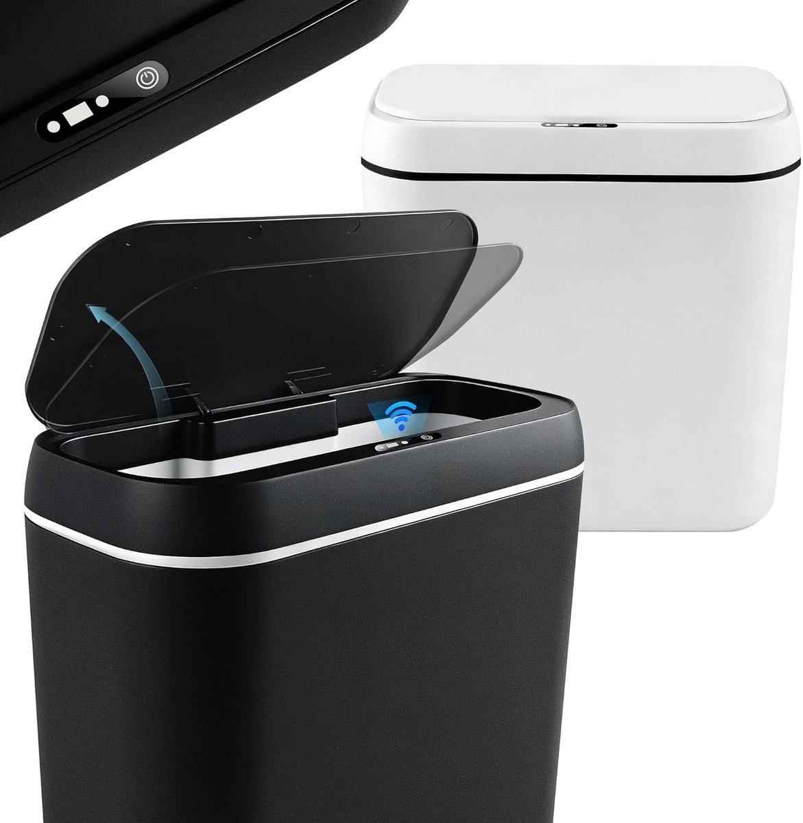 2 automatische afvalemmer, 15 l, stil, elektrisch deksel | Afvalemmer met sensor, 3 bedrijfsmodi, voor keuken, kantoor, woonkamer, badkamer