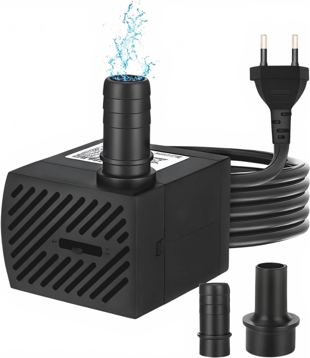 heuchaey Mini-waterpomp, dompelpomp, ultrastille aquariumpomp 280 l/u, 4 W, kleine fonteinpomp met 1 sproeier, waterpomp voor mini-aquarium, vijver, fontein, beelden, tuin, hydrocultuur