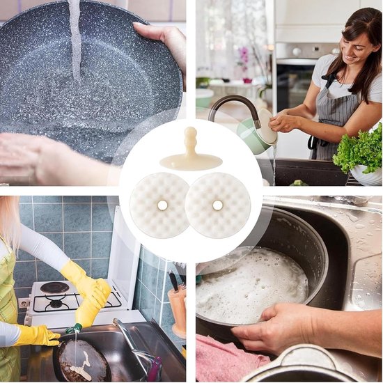 Set van 2 afwassponzen met zuignap, krasbestendige keukensponzen en vaatschrobber, afwasborstel voor potten, pannen, servies, zuignaphouder voor gootsteen, keukenreinigingssponzen (wit 1) — afbeelding 5