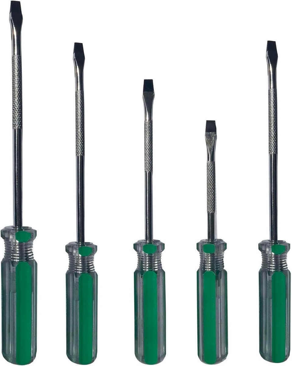 5-delige platte kopschroevendraaierset, 5 mm diameter 5 x 75 mm, sleufschroevendraaier met magnetische punten, stabiele greep en standaard precisie-platte schroevendraaier, 5 x 100 mm, 5 x 125 mm, 5 x