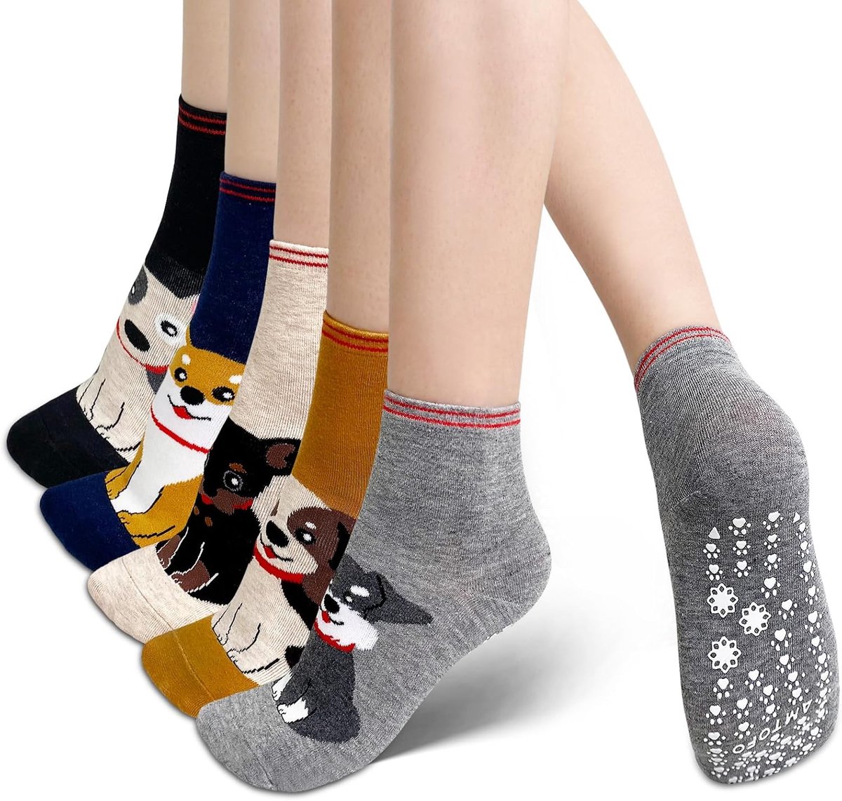 Sokken voor vrouwen: nieuwigheid kattensokken dames grappige anti-slip grip sokken katoen funky dieren sokken geschenken voor kattenliefhebbers 5 paar UK 4-9