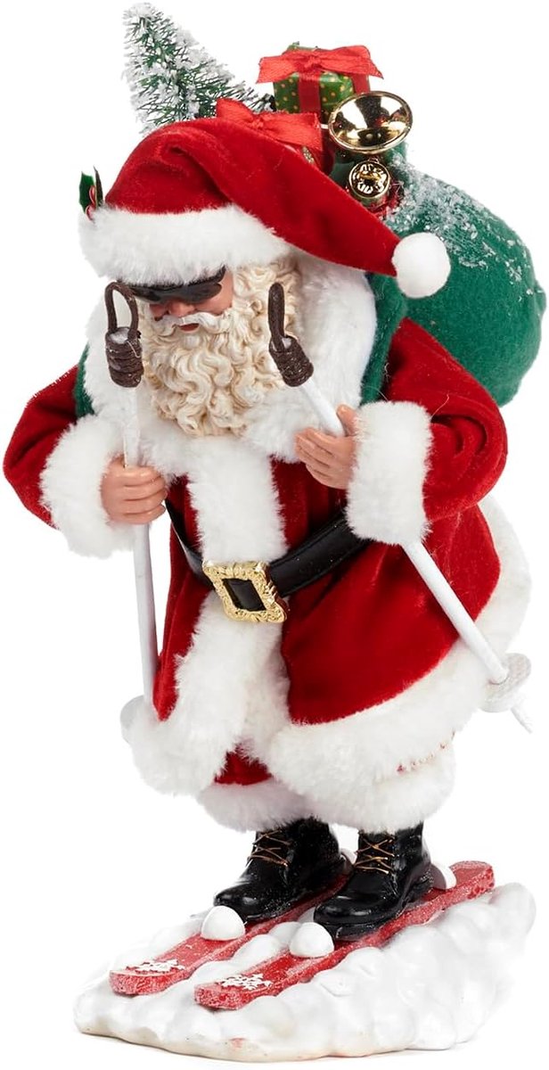 Santa Claus beeldje 30 cm - rood-groen - skiënd - sfeervolle kerstdecoratie - SnelShoppen