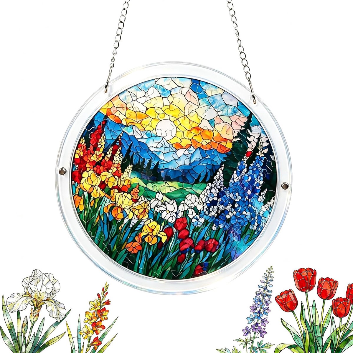 puzzel raamdecoratie hangend ronde zonnevanger decoratie 83 delen Suncatcher raamdecoratie voor ramen, tuin, terras en huis, 19 x 19 cm
