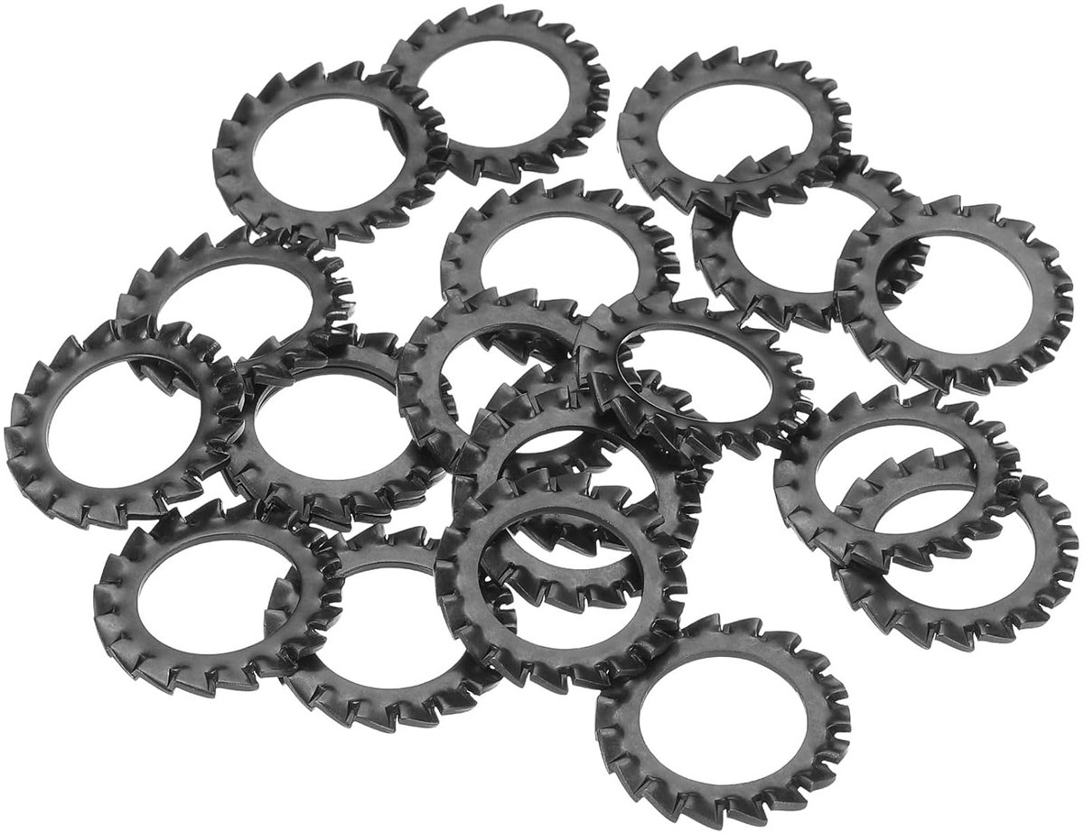 20 stuks externe tandremringen, M16 koolstofstaal strakke sluitringen voor bouten schroeven bevestigingsmiddelen mechanische apparatuur, zwart