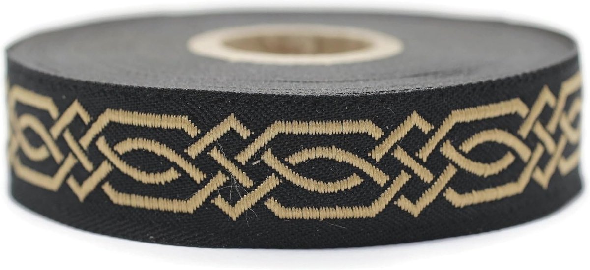 10 Meter 20 mm Zwart en Goud Jacquard Lint Geweven Keltische Knoop Patroon Rollen Vlechtband Stof Geborduurd Handwerk Kleding Mercery Hobby Creatieve Decoratie Naaien Middeleeuws 20272-V10