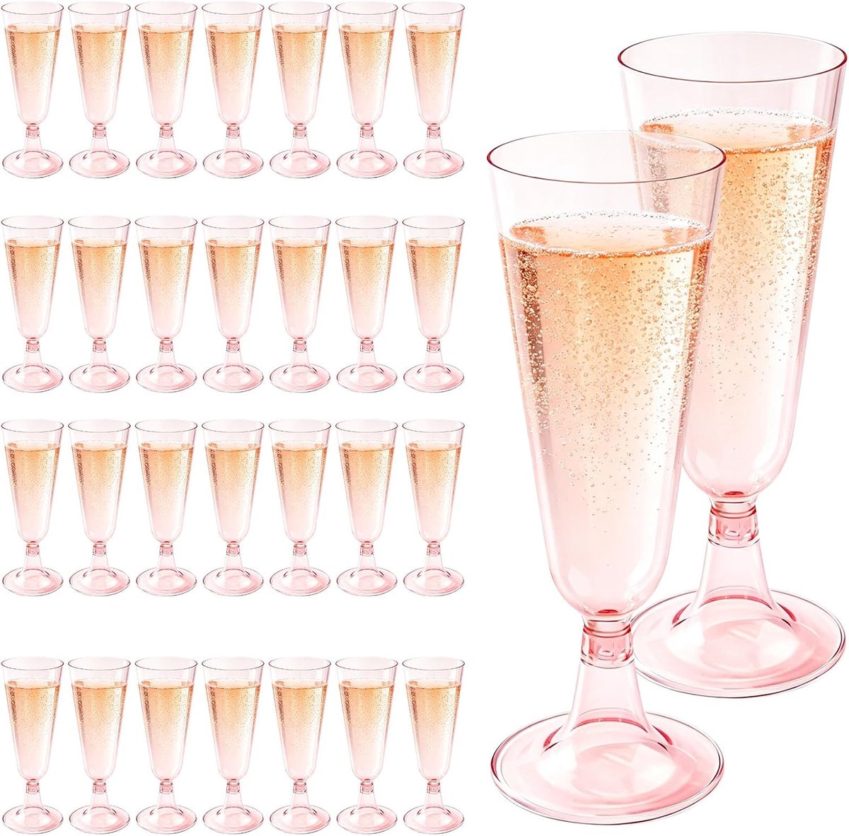 Champagneglazen Roze, 150 ML Herbruikbare Plastic Champagneflûtes, Stapelbare Kunststof Cocktailglazen voor Feestjes, Bruiloften, Verjaardagen Picknicks