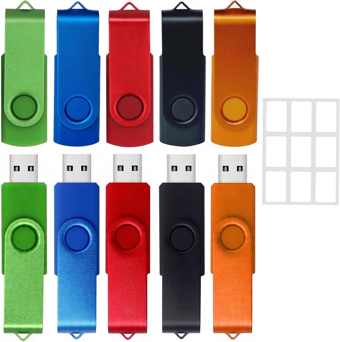 USB-sticks, 32 GB, verpakking van 10 stuks, Rotate, USB 2.0 geheugenstick, kleurrijk | High Speed Memory Stick met lege stickers, led-indicator, 10 stuks, 32 GB flashdrive voor pc/laptop/auto-audio/smart tv